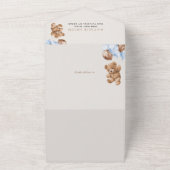 Teddybeer, Baby-Beer, Blauwe ballonnen, Baby showe All In One Uitnodiging (Buitenkant)