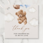 Teddybeer, Baby-Beer, Blauwe ballonnen, Baby showe Bedankjes Labels (Voorkant)