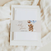 Teddybeer, Baby-Beer, Blauwe ballonnen, Baby showe Uitnodigingen Wikkel