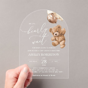 Teddybeer, Baby-Beer, bruine ballonnen, Baby showe Acryl Uitnodigingen