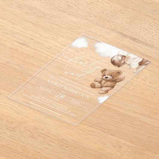 Teddybeer, Baby-Beer, bruine ballonnen, Baby showe Acryl Uitnodigingen (Laagn)