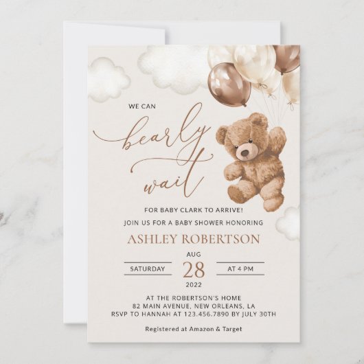 Teddybeer, Baby-Beer, bruine ballonnen, Baby showe Kaart (Voorkant)