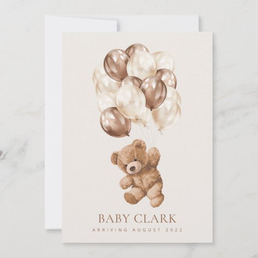 Teddybeer, Baby-Beer, bruine ballonnen, Baby showe Kaart (Achterkant)