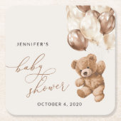 Teddybeer, Baby-Beer, bruine ballonnen, Baby showe Kartonnen Onderzetters (Voorkant)