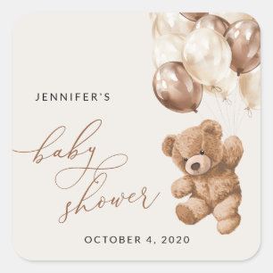 Teddybeer, Baby-Beer, bruine ballonnen, Baby showe Vierkante Sticker