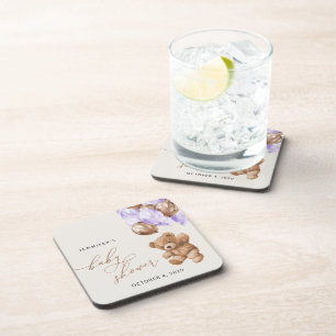 Teddybeer, Baby-Beer, Paarse ballon, Baby shower Bier Onderzetter