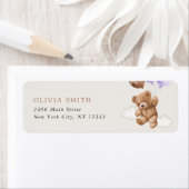 Teddybeer, Baby-Beer, Paarse ballon, Baby shower Etiket (Insitu)