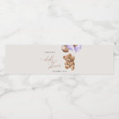 Teddybeer, Baby-Beer, Paarse ballon, Baby shower Waterfles Etiket (Enkel label)