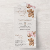 Teddybeer, Baby-Beer, roze ballonnen, Baby shower All In One Uitnodiging (Binnen)