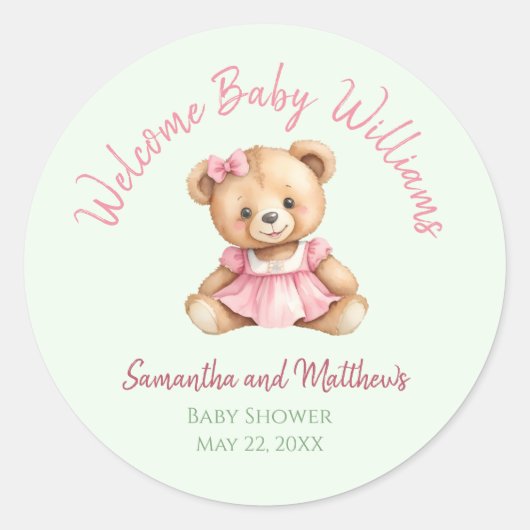 Teddybeer Baby Borrel Ronde Sticker (Voorkant)