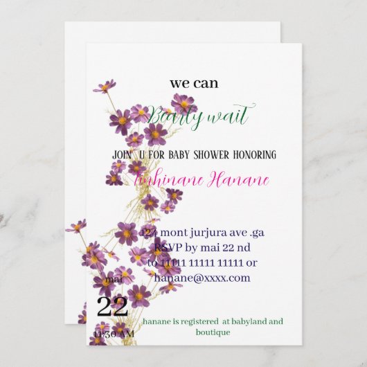 Teddybeer baby douche uitnodigingen (Voorkant / Achterkant)