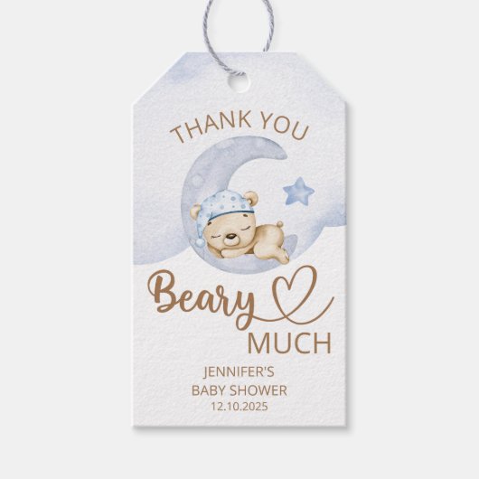 Teddybeer baby jongen Dank je beary veel Cadeaulabel (Voorkant)