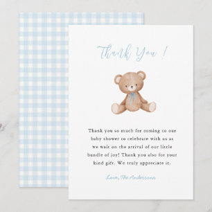 Teddybeer baby jongen shower bedankkaart