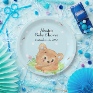 Teddybeer Baby Jongen Thema Papieren Bordje