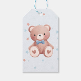 Teddybeer Baby Jongens Shower - Zachte Blauwe Ster Cadeaulabel