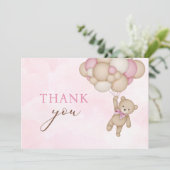 Teddybeer Baby Roze Bedankkaart (Staand voorkant)