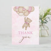 Teddybeer Baby Roze Bedankkaart (Staand voorkant)