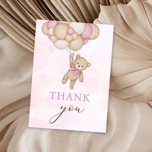 Teddybeer Baby Roze Bedankkaart