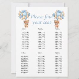 Teddybeer Baby Shower  Ballon Tafelkaart  Blauwe J Kaart