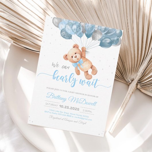 Teddybeer Baby Shower Ballonnen Uitnodiging