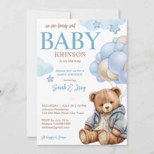 Teddybeer baby shower bearly wacht schattig teddy kaart (Voorkant)