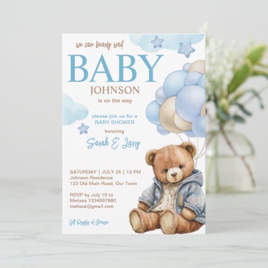 Teddybeer baby shower bearly wacht schattig teddy kaart (Staand voorkant)