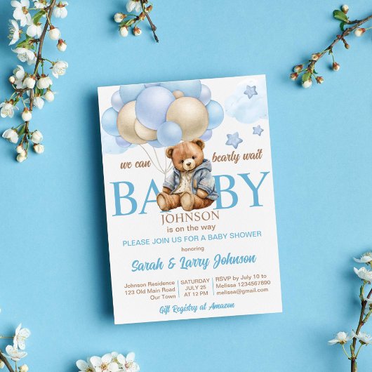 Teddybeer baby shower bearly wacht schattig teddy kaart