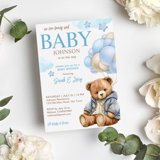 Teddybeer baby shower bearly wacht schattig teddy kaart