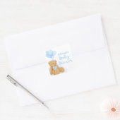 Teddybeer Baby Shower Blauw Hart Ballonnen Vierkante Sticker (Envelop)