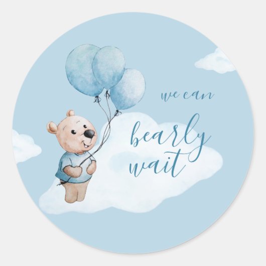 Teddybeer Baby shower blauw Ronde Sticker (Voorkant)
