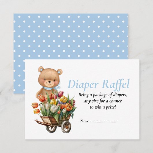 Teddybeer baby shower Diaper Raffel Rustic Flora J Kaart (Voorkant / Achterkant)