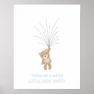 Teddybeer baby shower gastboek blauw poster