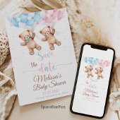 Teddybeer Baby shower Gender Reveal Save the date Kaart