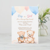 teddybeer Baby shower Geslacht onthulling uitnodig Kaart (Staand voorkant)