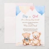 teddybeer Baby shower Geslacht onthulling uitnodig Kaart (Voorkant / Achterkant)