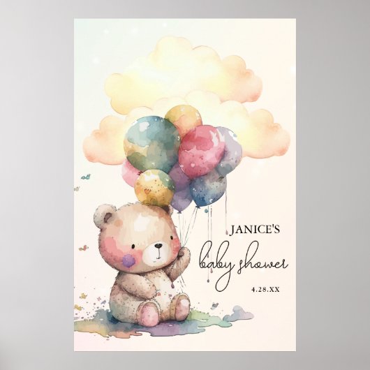Teddybeer Baby shower groot Poster (Voorkant)