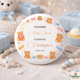 Teddybeer baby shower jongen Cute Blauwe Beer Ronde Button 3,2 Cm