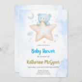 Teddybeer baby shower jongen kaart (Voorkant / Achterkant)