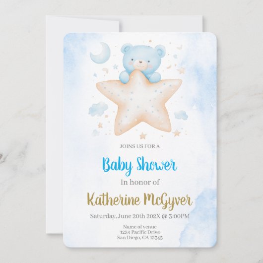 Teddybeer baby shower jongen kaart (Voorkant)