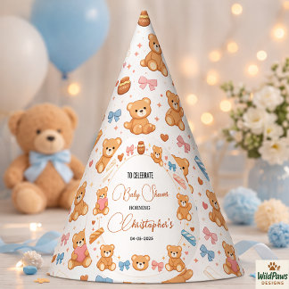 Teddybeer Baby Shower Jongen | Knuffel Blauwe Beer Feesthoedjes