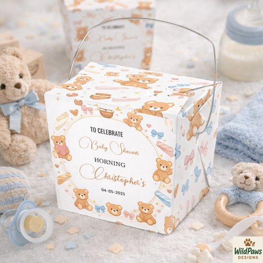 Teddybeer baby shower jongen | Knuffige blauwe bee Bedankdoosjes