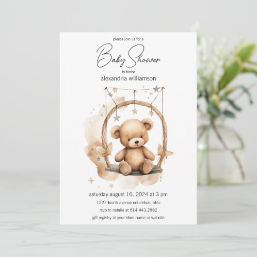  teddybeer Baby shower Kaart (Staand voorkant)