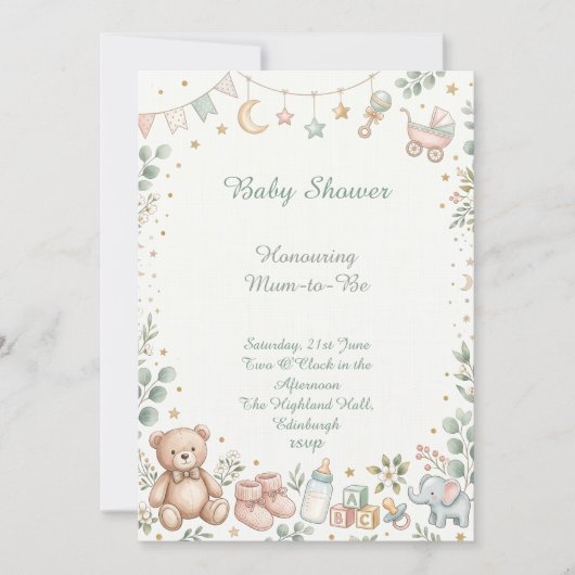 Teddybeer Baby Shower Kaart (Voorkant)