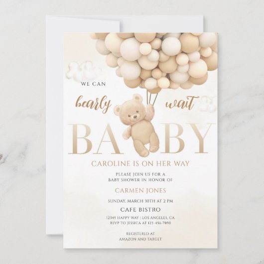 Teddybeer Baby Shower Kaart (Voorkant)