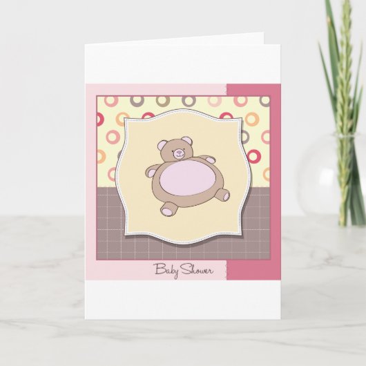 Teddybeer Baby shower met retro cirkels (Voorkant)