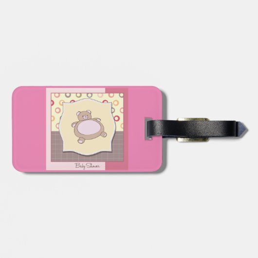 Teddybeer Baby shower met retro cirkels Bagagelabel (Achterkant horizontaal)