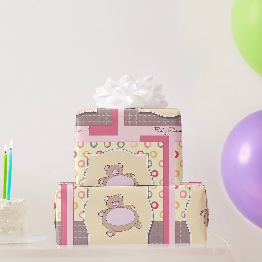 Teddybeer Baby shower met retro cirkels Cadeaupapier