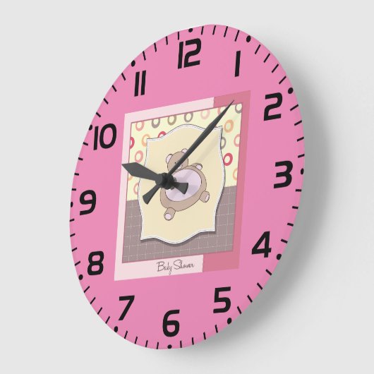 Teddybeer Baby shower met retro cirkels Grote Klok (Hoek)