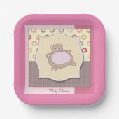 Teddybeer Baby shower met retro cirkels Papieren Bordje (Voorkant)