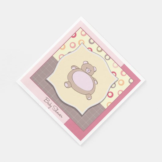 Teddybeer Baby shower met retro cirkels Servet (Hoek)